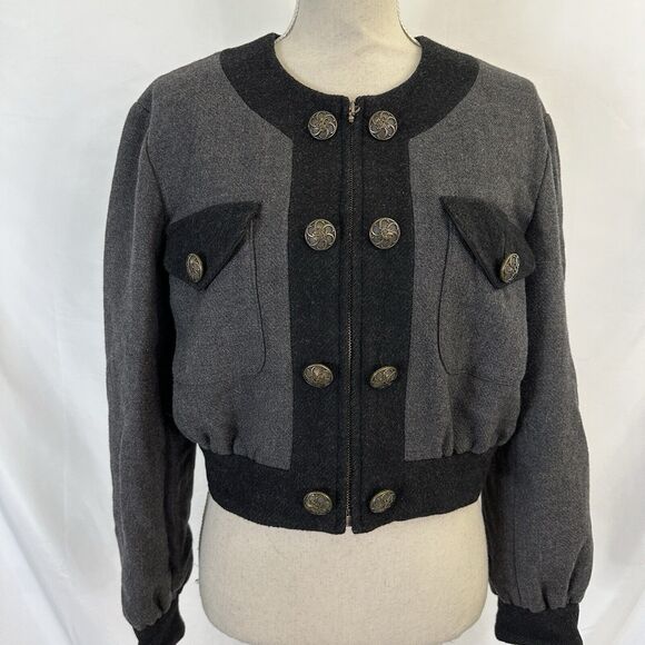 VTG Moschino Cheap and Chic Gray Wool Cropped Jacket Size 10 US Military